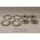 Elizabethan China set of four coffee cans, saucers and plates decorated with playing cards.
