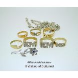 *Selection of mostly silver costume jewellery, including three diamond set silver initial rings,