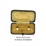 *Pair of vintage pearl shirt studs, in yellow metal stamped 9ct, boxed (Lot subject to VAT)