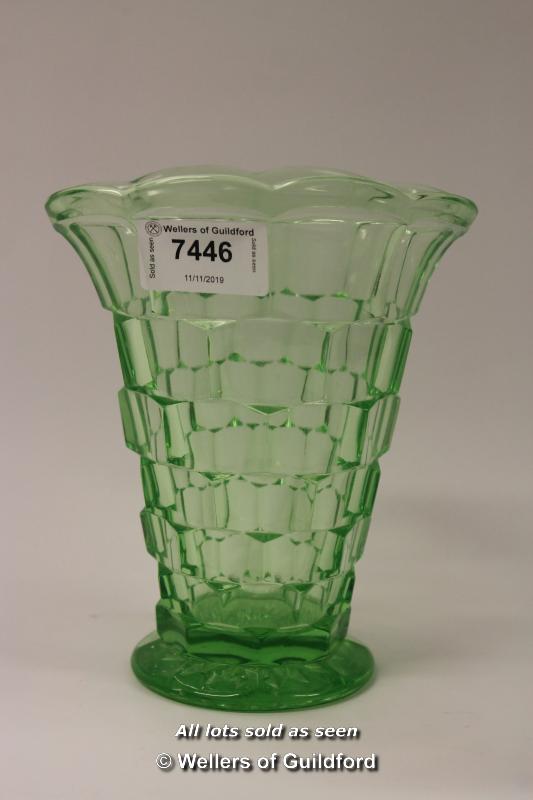 *Green Uranium glass vase (Lot subject to VAT) (LQD98)