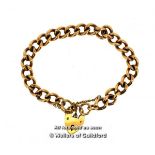 9ct yellow gold charm bracelet, with heart clasp and safety chain, weight 36.0 grams