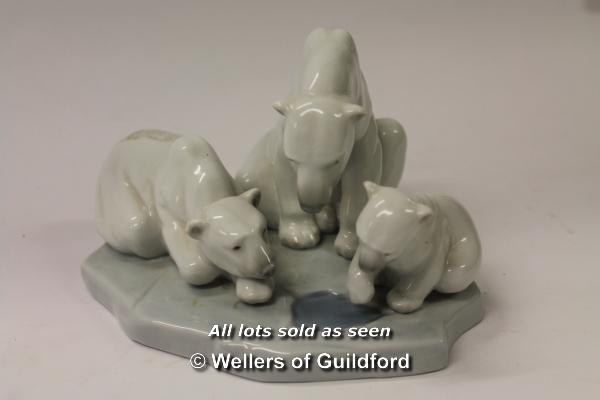 Lladro Inuit child with polar bear cub; three Lladro polar bear figure groups with adult and cubs ( - Image 2 of 8