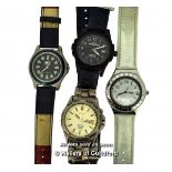 Four gentlemen's wristwatches, including a Swatch, Timex, Seiko and Tommy Hilfiger