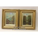 Pair of early 20th Century oils on canvas, landscape scenes, signed indistinctly, 29 x 20cm.