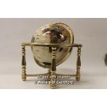 Gemstone globe with inbuilt compass, approx diameter 30cm including stand.