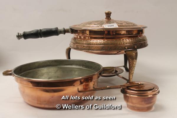 A pair of Iranian copper and white metal cooking vessels with spirit burners, approx 24cm diameter. - Image 4 of 5