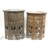 *Two carved hardwood octagonal occasional tables with mother-of-pearl inlay, the tallest 53cm. (