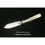 *Silver and mother of pearl antique butter knife (Lot subject to VAT) (LQD98)