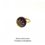 *Amethyst and seed pearl dress ring, dome shaped cabachon cut amethyst topped with a star shape