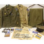 *Word War II interest: A U.S. military uniform and medals c1940's consisting of jacket, shirt, two