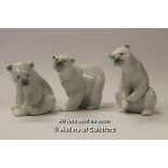 Three Ladro polar bear figures, the tallest 11.5cm. (3)