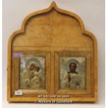 *A pair of Russian silver icons, each marked AK 1881, 84, in modern wooden frames and contained