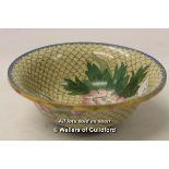 A Chinese cloisonne bowl, interior decorated with a chrysanthemum, 15.25cm diameter.