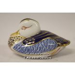 Royal Crown Derby duck paperweight with gold stopper.