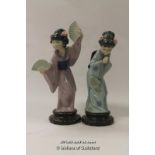 Lladro geisha girl with two fans, 30cm; Lladro geisha with hands together (2)