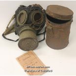 *Original World War 1 German gas mask and canister with original soldbuch identity papers (Lot