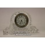 Waterford glass Napoleon hat style mantel clock, 6.5cm.