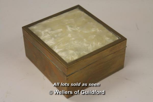 *A vintage brass and mother of pearl shell effect cigarette box (Lot subject to VAT) (LQD98)