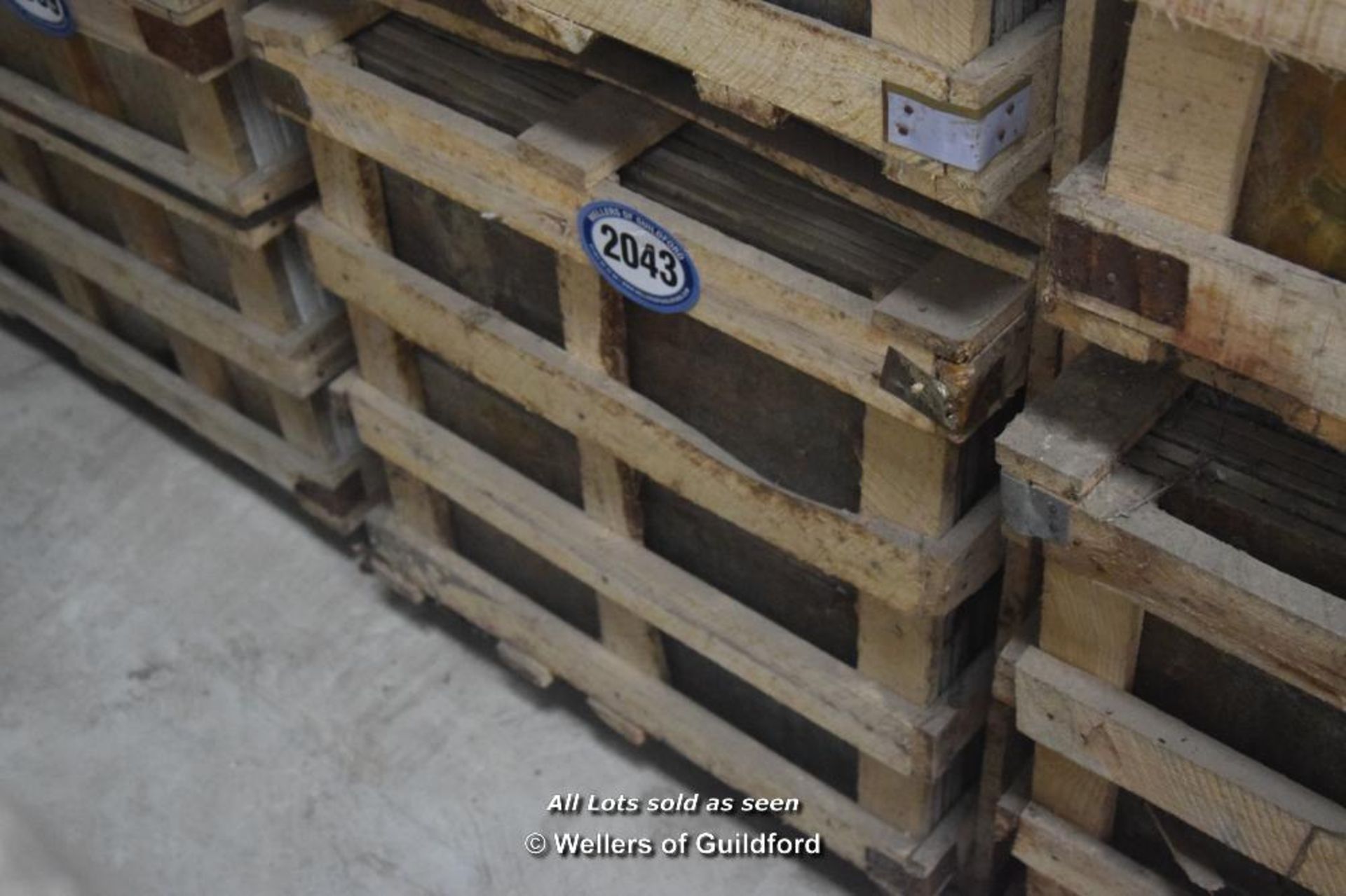 *CRATE CONTAINING APPROX TWENTY ONE SQUARE METERS OF RUSTIC MULTI SLATE FLOOR TILES 300M X 300MM X