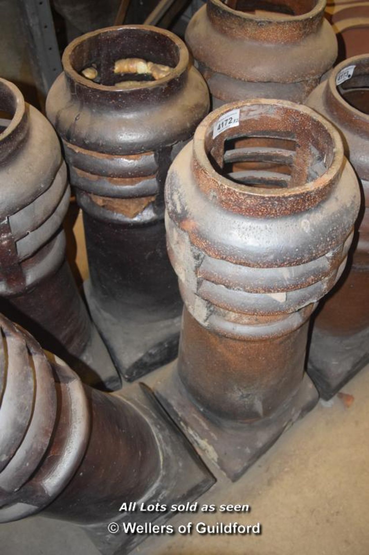*TWO OFF GLAZED LOUVRED TYPE CHIMNEY POTS 940MM / 920MM HIGH