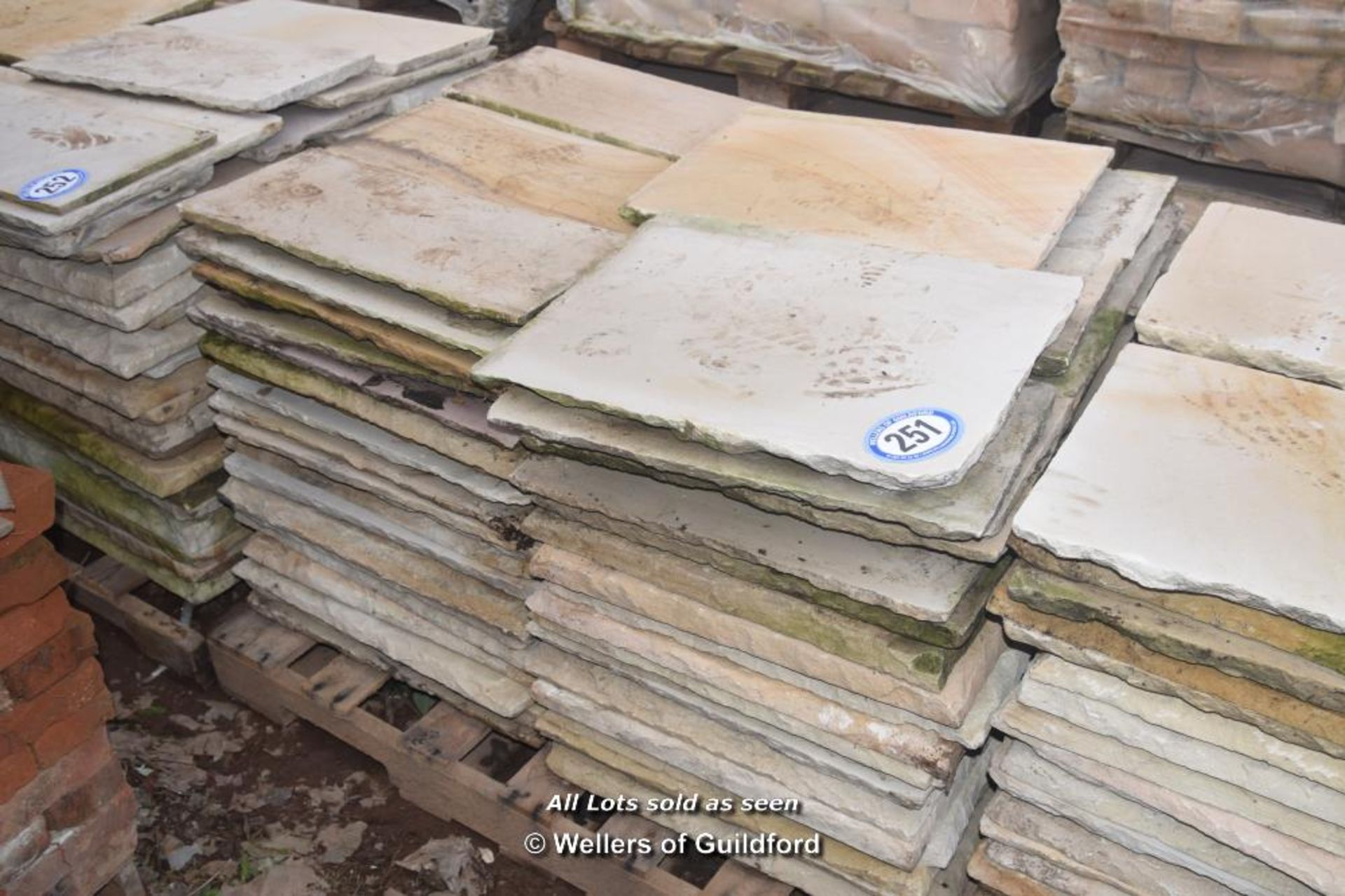 *PALLET OF APPROX NINETEEN SQUARE METRES OF BUFF SMOOTH SANDSTONE PAVING, MIXED SIZES 560 SERIES