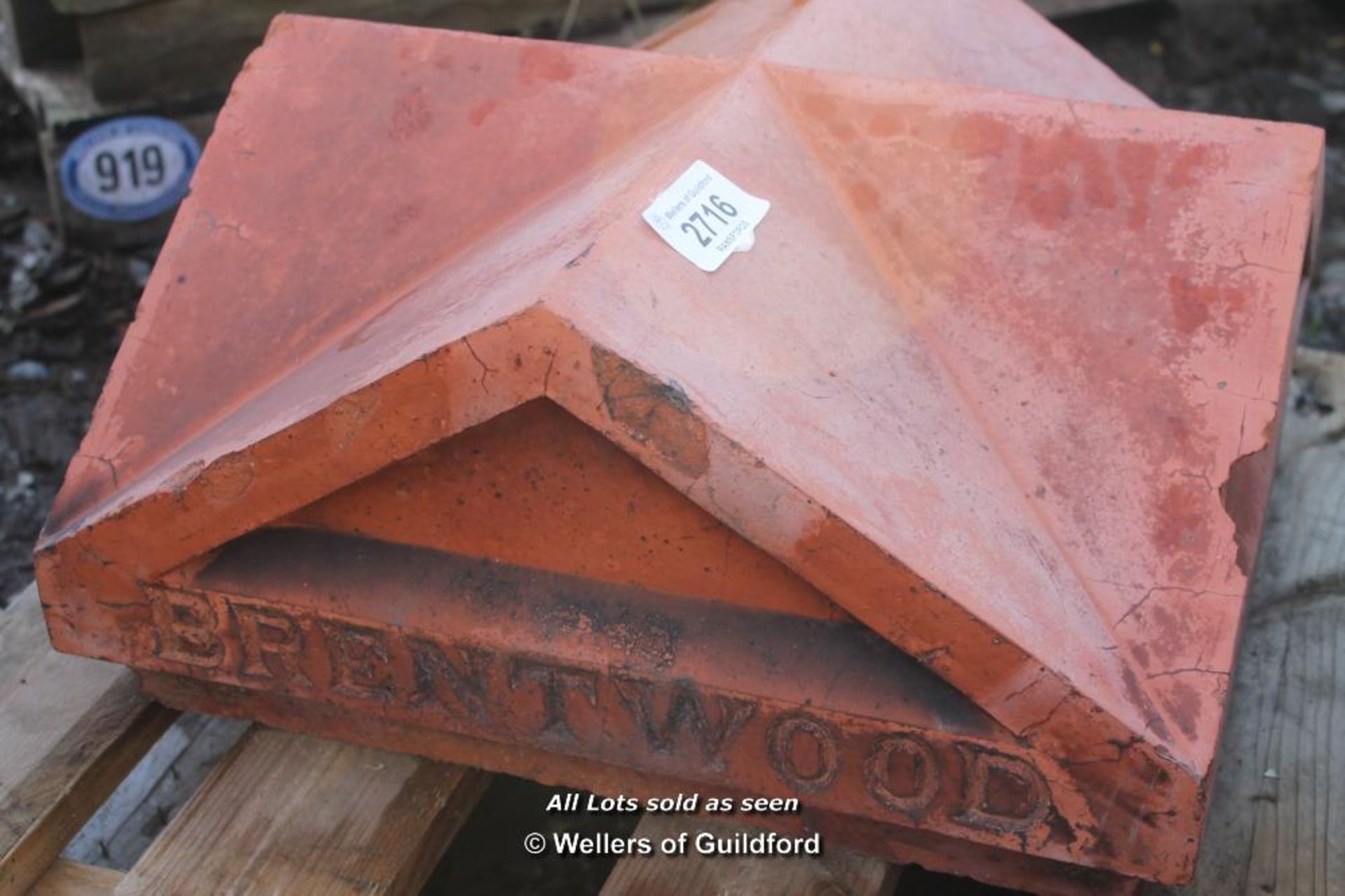 *TERRACOTTA PIER CAP INSCRIBED 'BRENTWOOD' 460 X 460MM