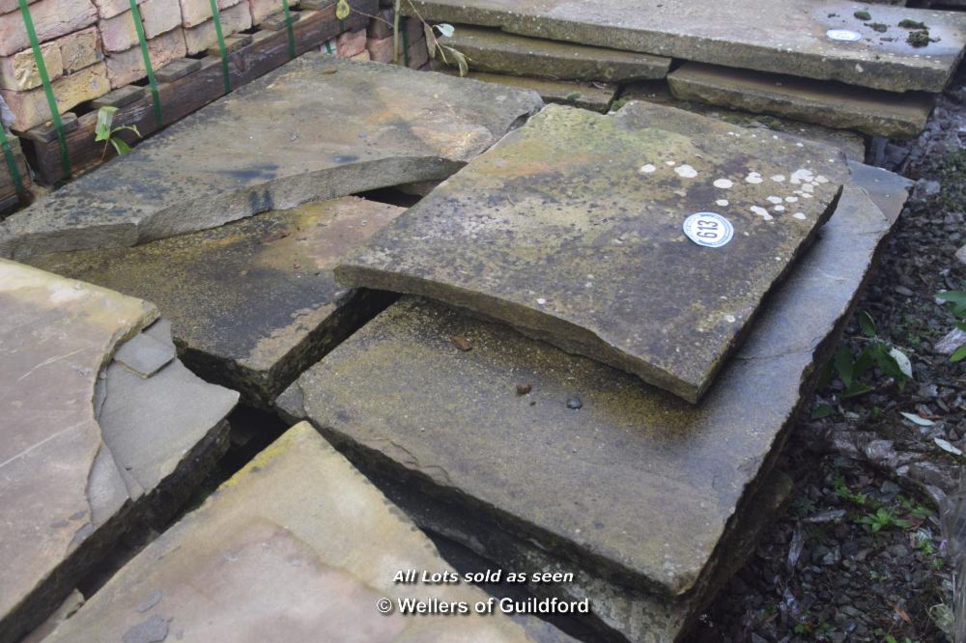 *PALLET OF APPROX TWELVE AND A HALF SQUARE METRES OF RECLAIMED YORK STONE PAVING