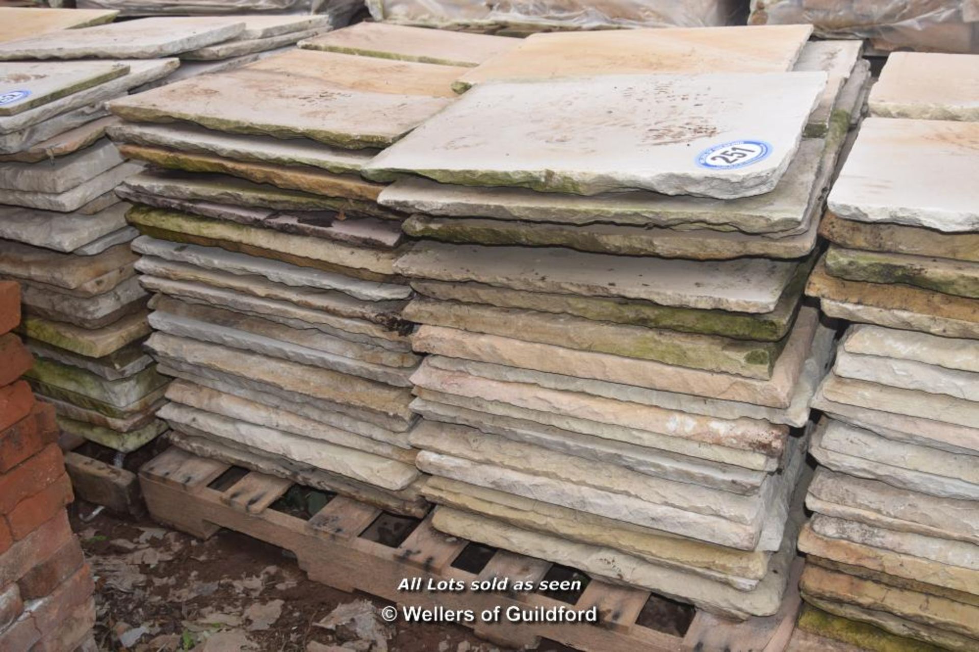 *PALLET OF APPROX NINETEEN SQUARE METRES OF BUFF SMOOTH SANDSTONE PAVING, MIXED SIZES 560 SERIES