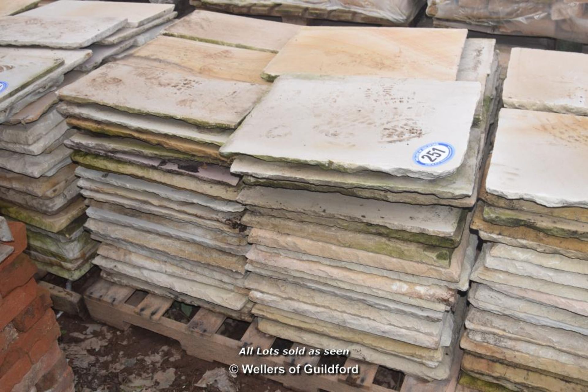 *PALLET OF APPROX NINETEEN SQUARE METRES OF BUFF SMOOTH SANDSTONE PAVING, MIXED SIZES 560 SERIES