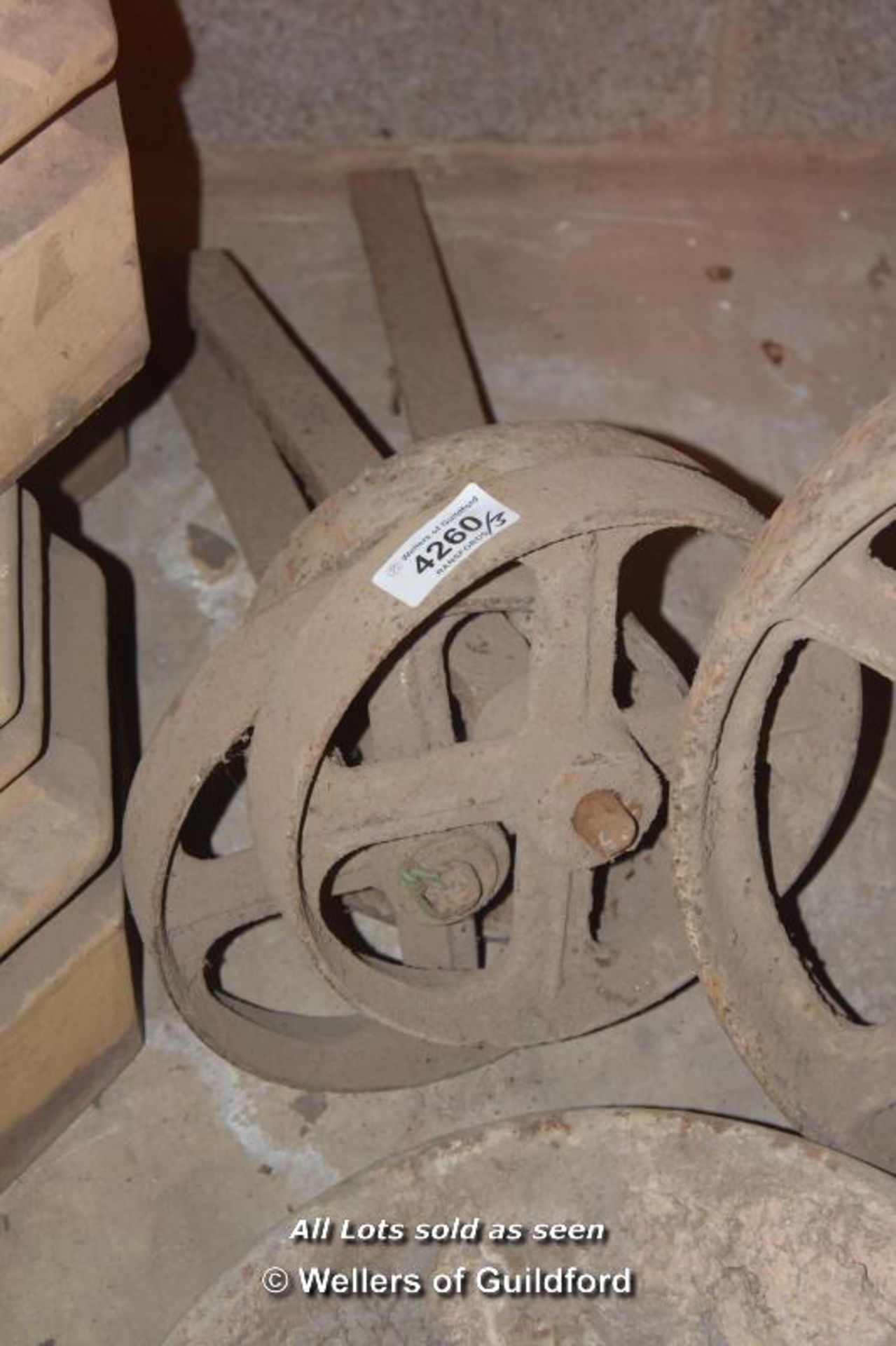 *THREE STEEL WHEELS, EACH APPROX 280MM DIAMETER