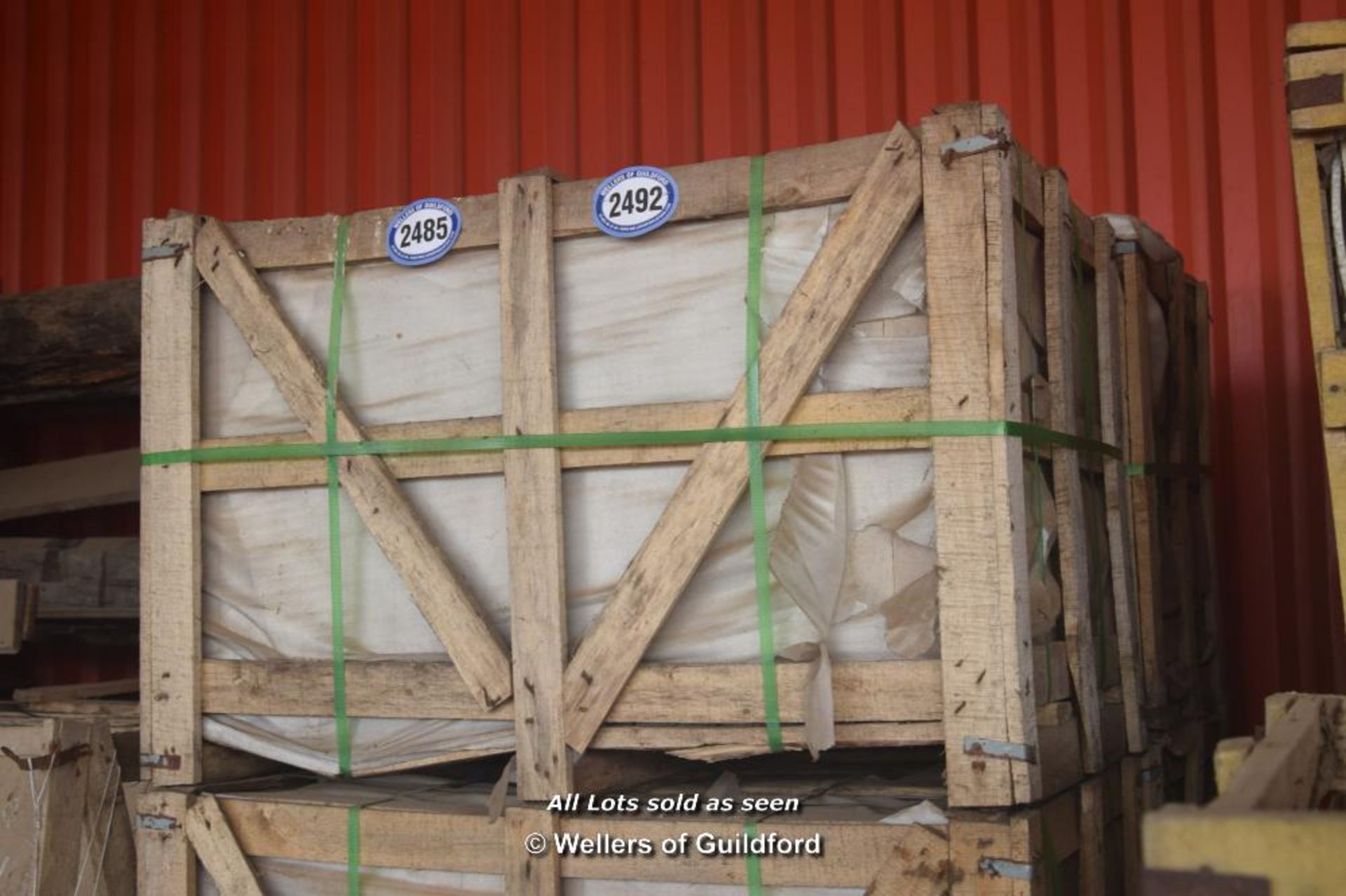 *CRATE CONTAINING APPROX TWENTY BUFF SAWN STONE PAVING, 600MM X 600MM X 50MM