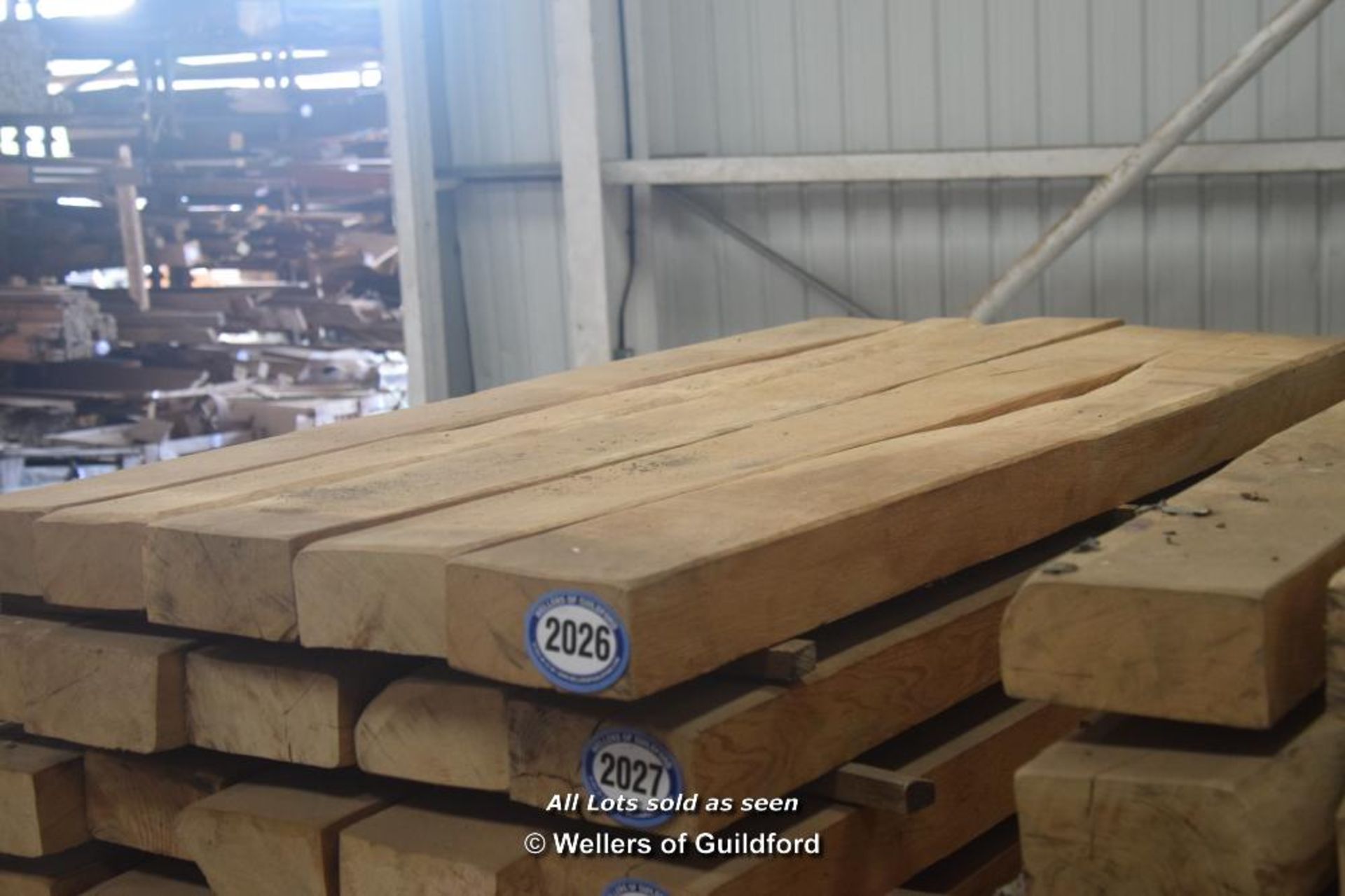 *FIVE SANDED OAK BEAMS, EACH APPROX SIZE 200MM X 100MM X 2000MM LONG