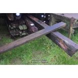 *BUNDLE OF APPROX NINETEEN OAK BEAMS AVERAGE LENGTH 4000MM, TOGETHER WITH TWO LONGER BEAMS APPROX