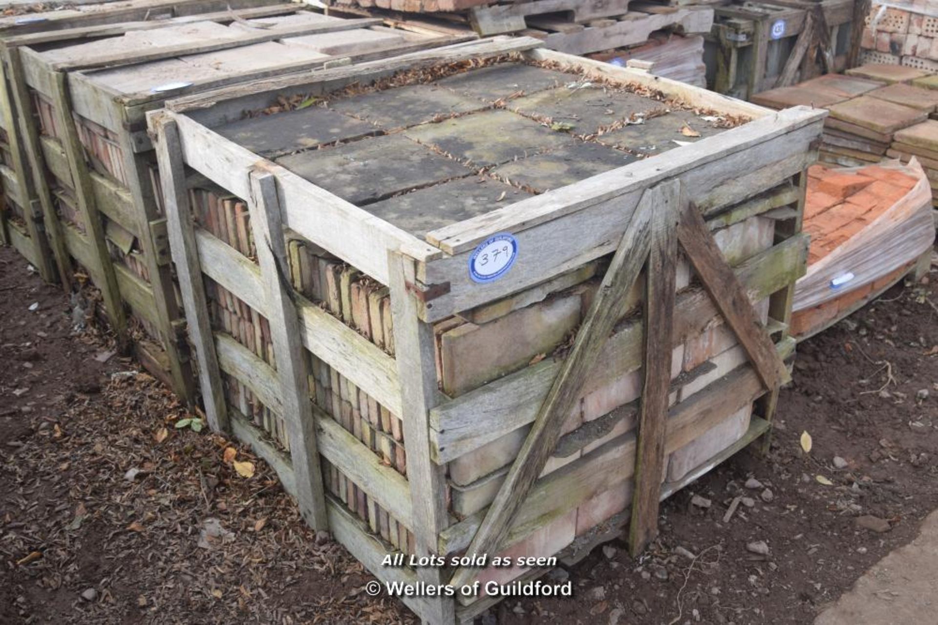 *CRATE CONTAINING APPROX TWO HUNDRED RED QUARRY TILES, EACH 300MM X 300MM