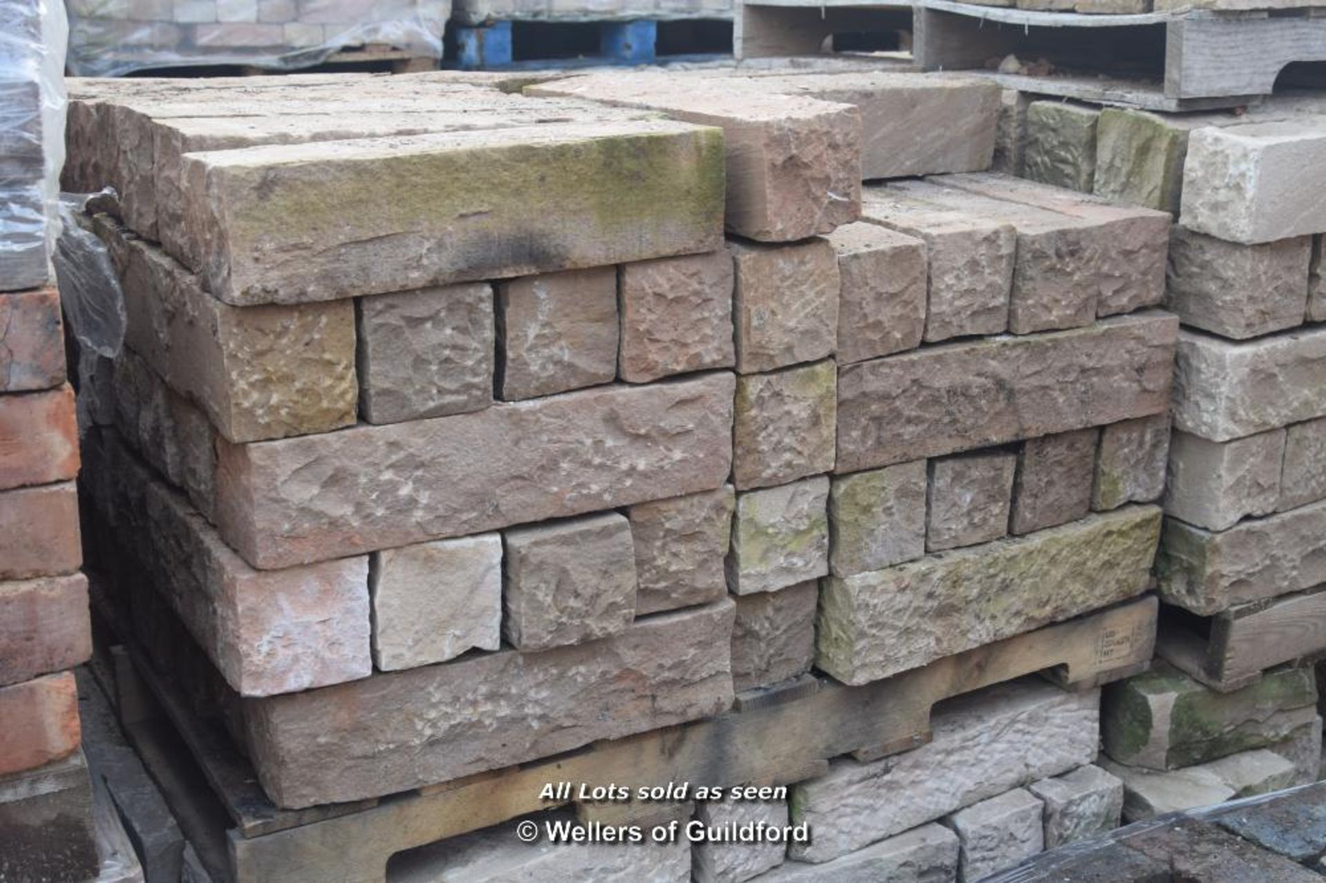 *PALLET OF APPROX ONE HUNDRED AND TWENTY STONE WALLING BLOCKS, EACH 520MM X 120MM X 120MM