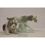 Lladro Hunting Dog with Duck, 11cm; Lladro Beagle Puppy Sitting 1071. (2)