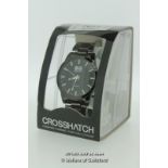 Gentlemen's Crosshatch wristwatch in black stainless steel, circular black dial with baton hour