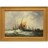 Edwina Lara, oil on canvas, Ships at sea, signed lower right, 39.5 x 59.5cm. Relined.
