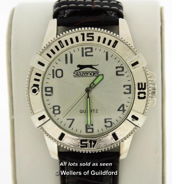 Gentlemen's Slazenger wristwatch, circular silvered dial with Arabic numerals and luminous hands, on