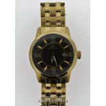 Gentlemen's Klaus-Kobec gold coloured stainless steel wristwatch, circular grey textured dial with