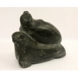 Inuit soapstone carving of two Seals, 9 x 15 cm