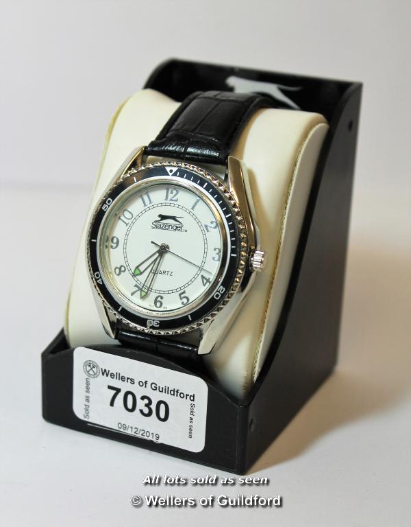 Gentlemen's Slazenger wristwatch, circular white dial with Arabic numerals, on black strap, boxed - Image 2 of 2