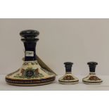 Pusser's Rum ship's decanter, 22cm; pair of matching small decanters.