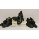 Three pairs of gents black leather lace-up ankle boots; a pair of black leather gents shoes, all