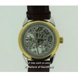 Gentlemen's City Time wristwatch, circular skeleton dial, on brown leather strap, boxed