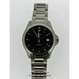 Gentlemen's Pulsar stainless steel wristwatch, circular grey textured dial with baton hour markers