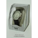Gentlemen's Stratford wristwatch, silvered and white circular dial with Arabic numerals, on black