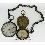 Pocket watch stamped 935 silver, with white enamel dial, Roman numerals and subsidiary seconds dial,