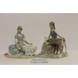 Two Lladro figure groups, Girl with Jewellery Dish 4713 and Girl with Calf 4813. (2)