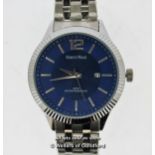 Gentlemen's Gianni Ricci stainless steel wristwatch, circular blue dial with baton hour markers